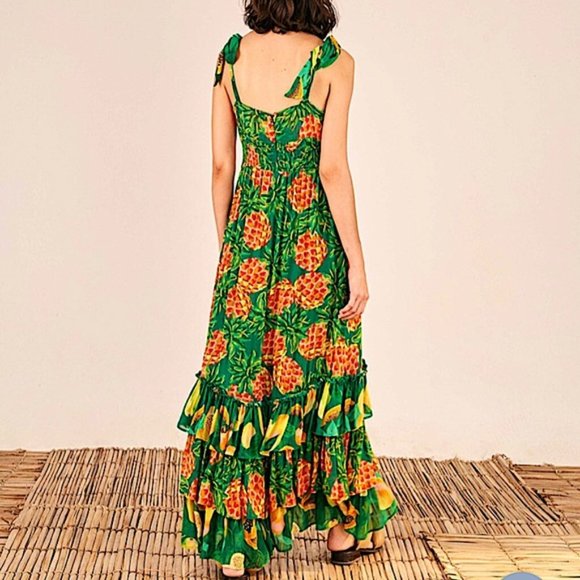 Farm Rio Pineapple Galore Smocked Waist Maxi Dress Small NWT - Picture 4 of 8